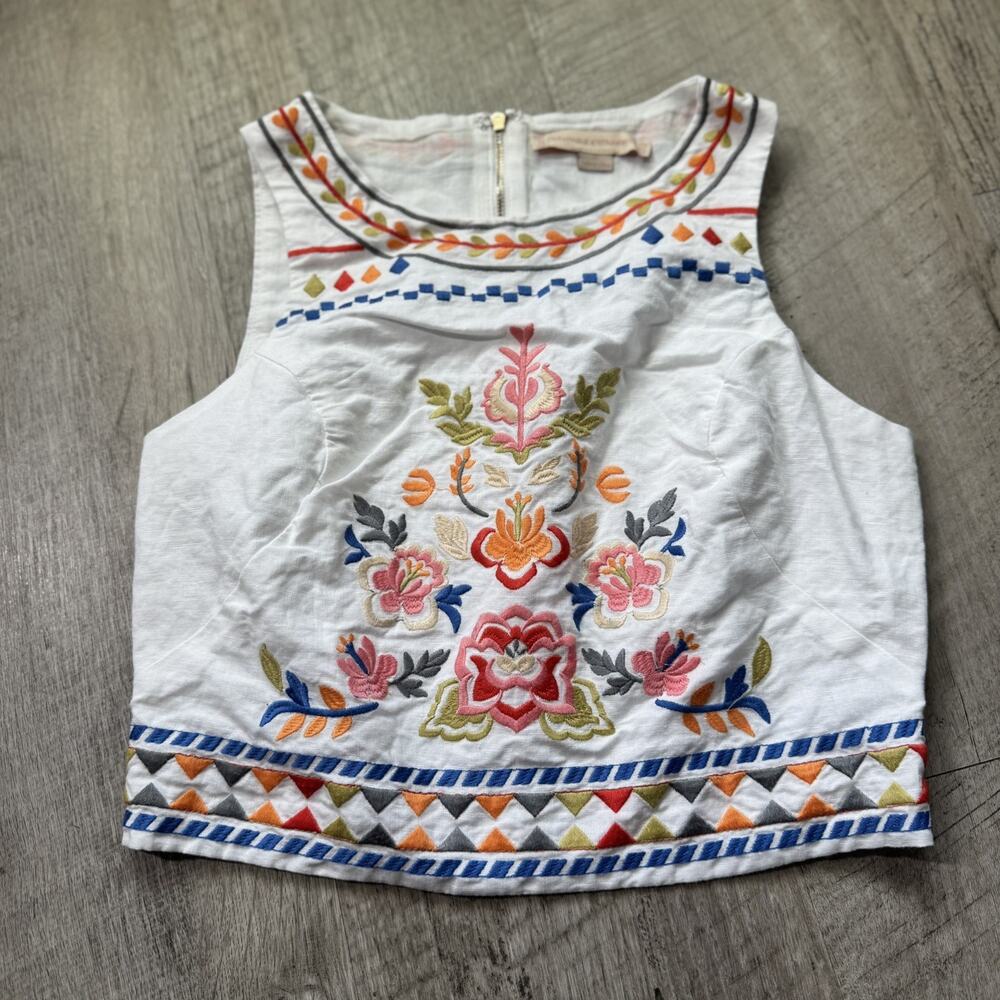 Champagne & Strawberry Embroidered Crop Top Size S Sleeveless Floral Zip Up